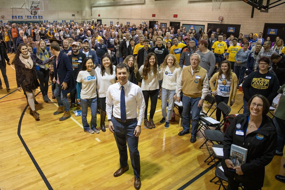 Pete with 300 organizers being trained to caucus. Iowa, Nov 3, 2019. 