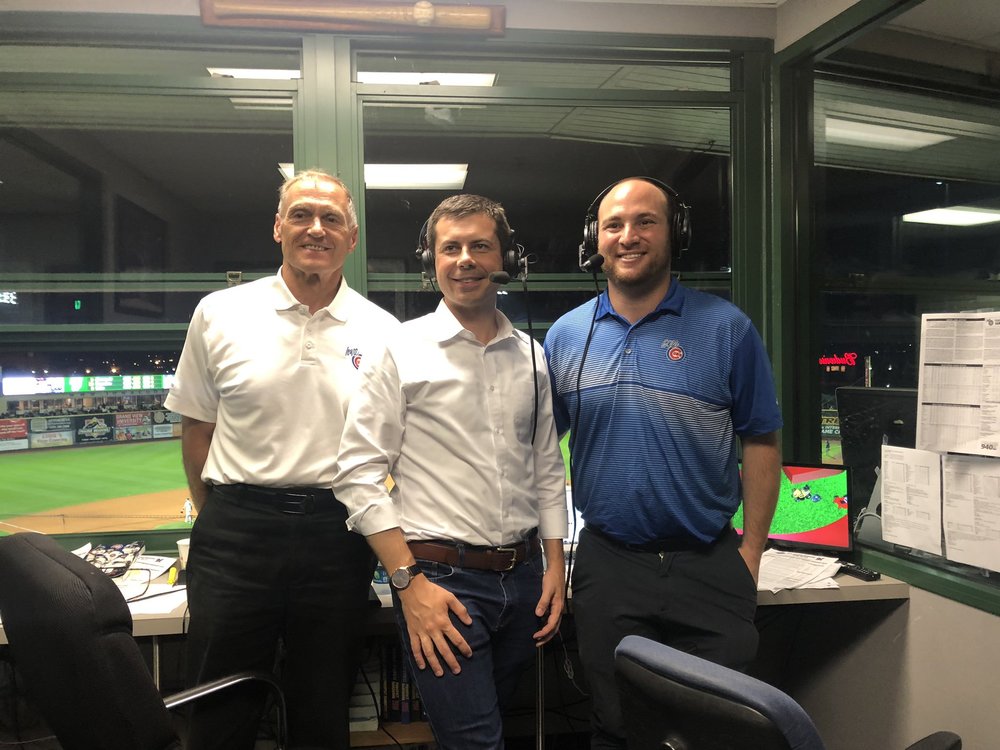  Pete Buttigieg attended an Iowa Cubs game and did a little interview in the booth. Posted on Twitter  (LINK) .  Aug 21, 2019 