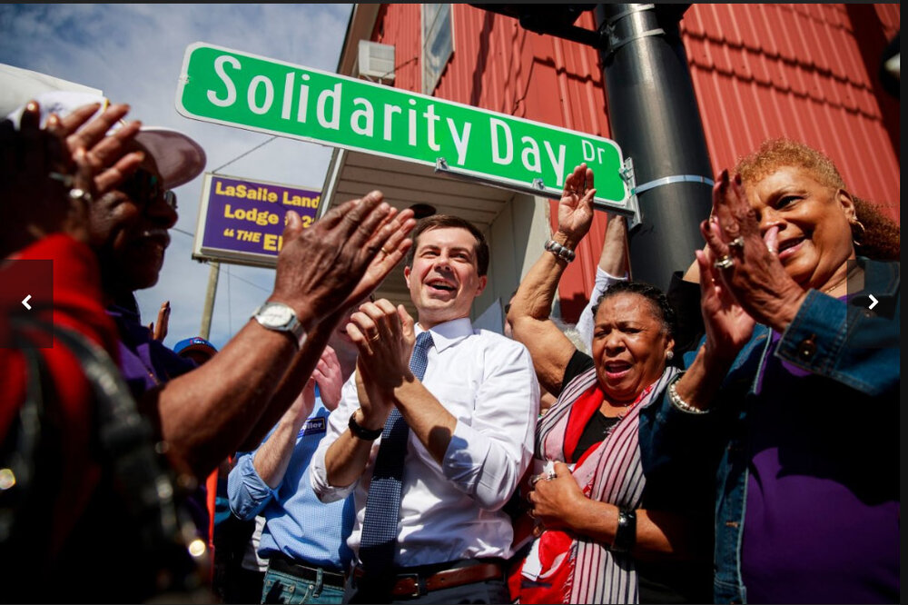  April 22, 2019 | South Bend, Indiana | Pete Buttigieg is seen attending the Dyngus Day Drive Street renaming event at the South Bend Elks Lodge.  (JEREMY HOGAN/SOPA IMAGES/LIGHTROCKET/GETTY IMAGES)  