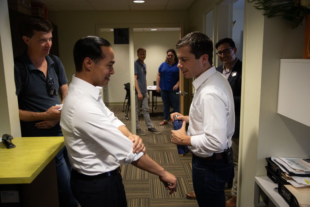  Pete Buttigieg and Julian Castro behind the scenes. Posted on Twitter. 