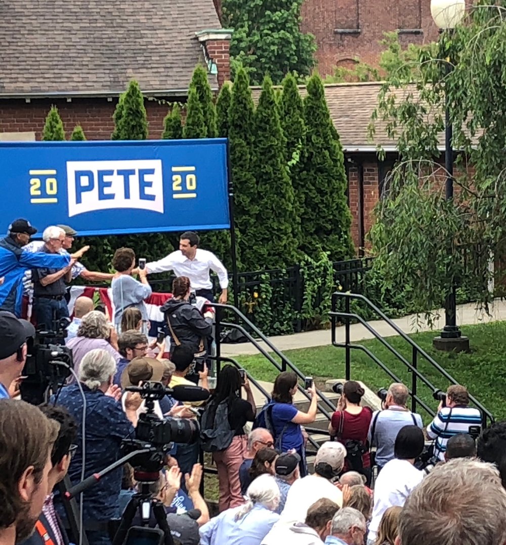  Greeting the crowd after a New Hampshire stump speech, July 13, 2019 