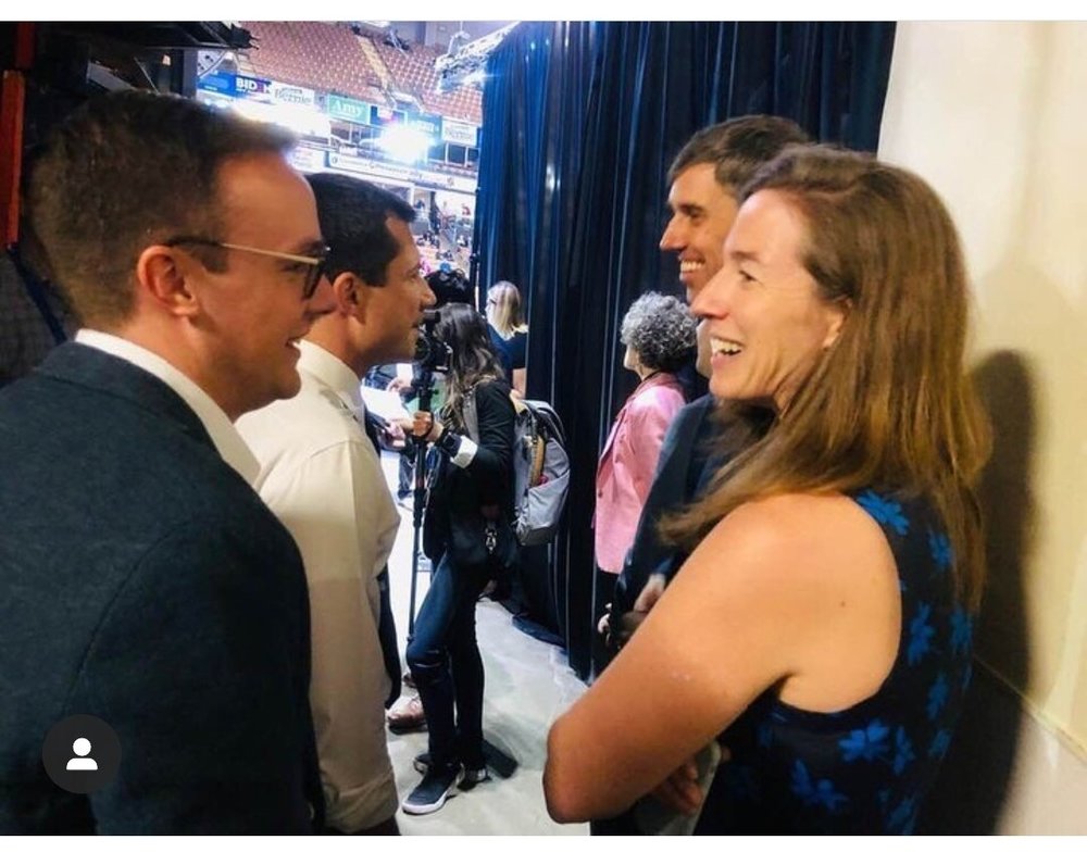 Pete and Chasten backstage with the O’Rourkes. Posted by @Shandy556.