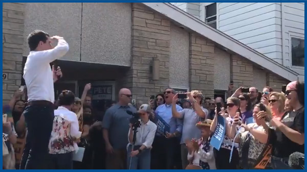 Short video of Pete coming out for office opening.