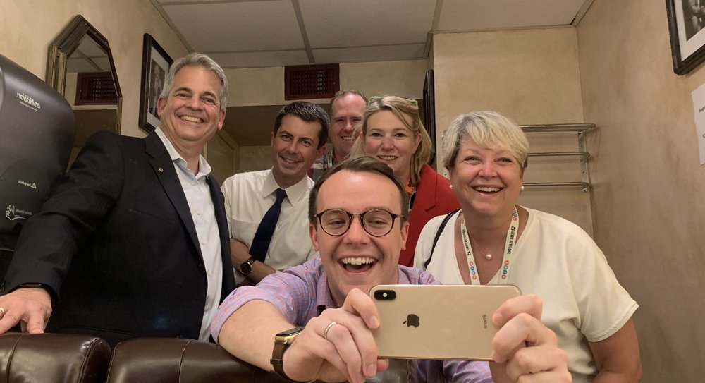 Chasten tweeted this. “Green room fun at the  @TexasTribune   #TribFest19  with these fine folks!”