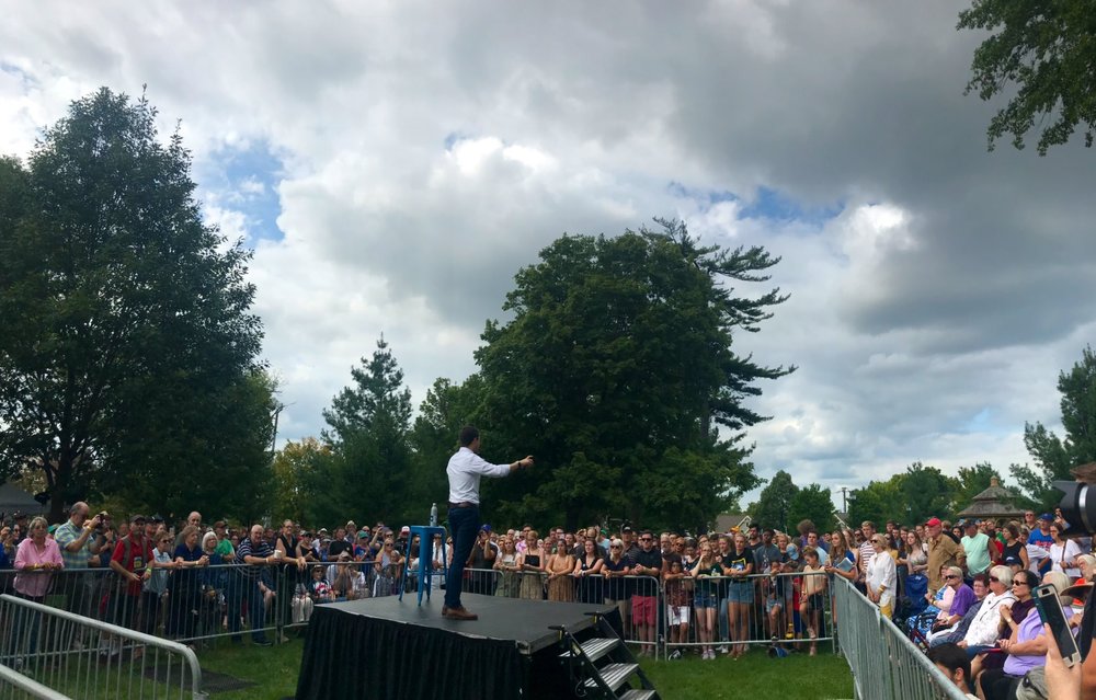 Pete addresses the overflow crowd in Iowa City. Photo posted by Barbara Rodriguez.  (LINK)